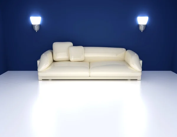 Sofá en una habitación azul — Foto de Stock