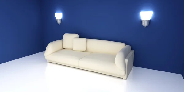 Sofá en una habitación azul — Foto de Stock