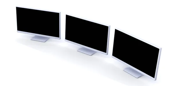 Trzyosobowy ustawienia monitora — Zdjęcie stockowe