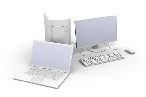 Laptop en schrijftafel pc — Stockfoto