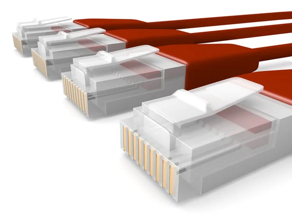 红色网络电缆röd nätverkskablar — Stockfoto