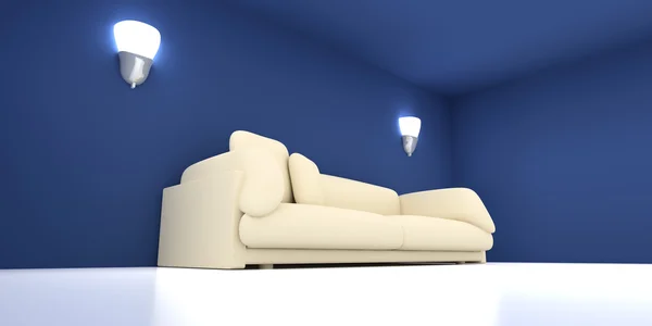 青い部屋のソファー — ストック写真