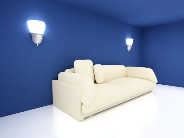 Sofa in einem blauen Zimmer — Stockfoto