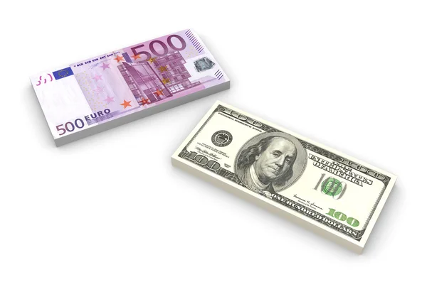 美元和欧元的笔记 — 图库照片