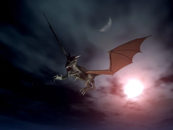 Dragon útok - noční scéna — Stock fotografie