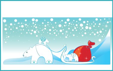 Greeting card with winter white Polae bear clipart