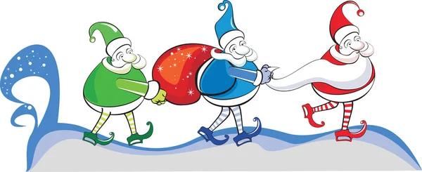 快乐的颜色的圣诞老人和圣诞袋 — Stock vektor