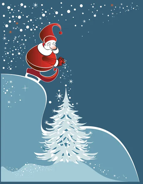 Рождественская открытка с Дедом Морозом и сосной . — стоковый вектор