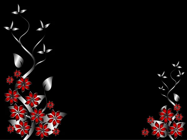 Een zilveren en rode bloemen achtergrond — Stockvector