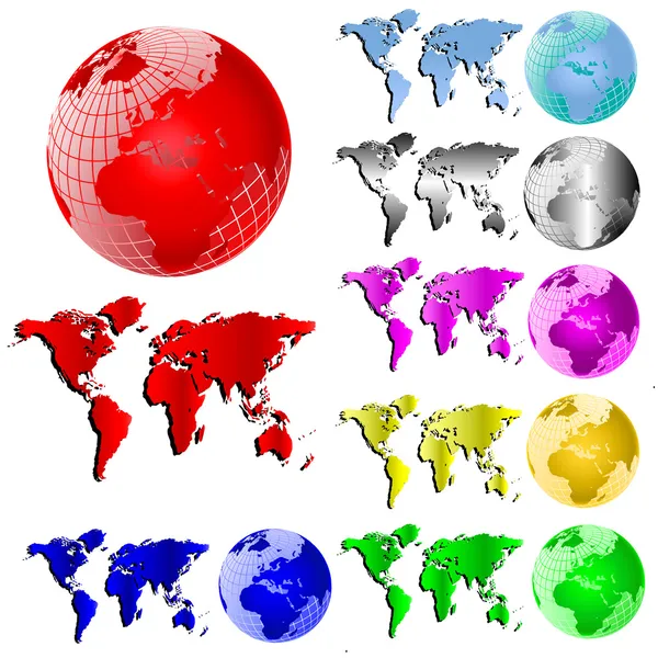 Weltkarte und Globus-Vektorset — Stockvektor