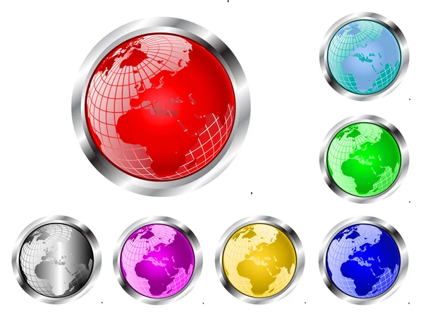 Een set van zeven globe knoppen voor het web — Stockvector