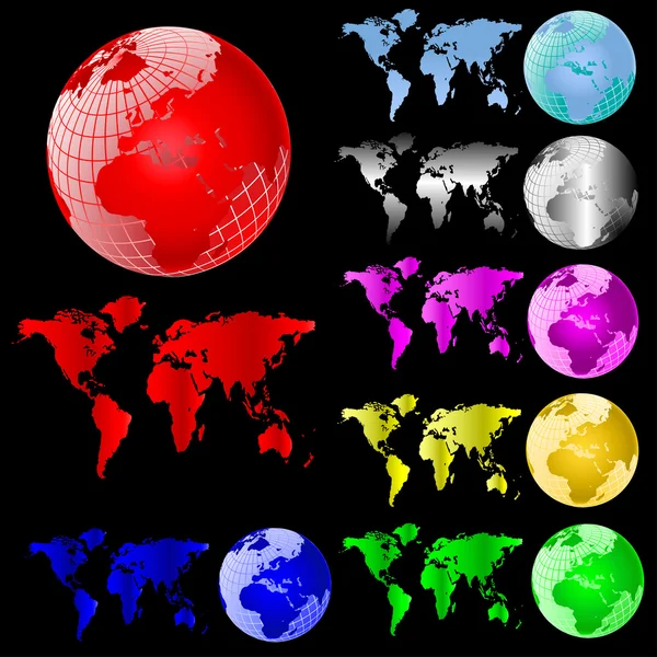 Dünya Haritası ve küre vektör set — Stok Vektör