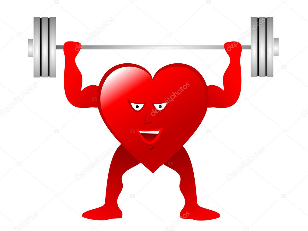 Red cartoon heart figure lifting weight