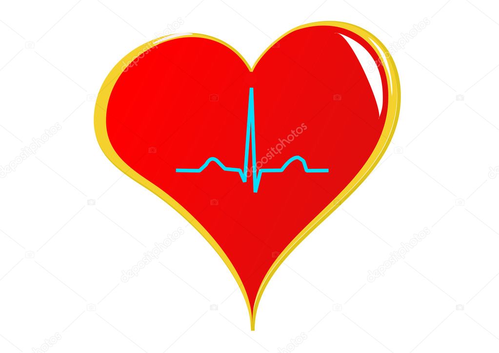 A red heart with a healthy sinus rhythm