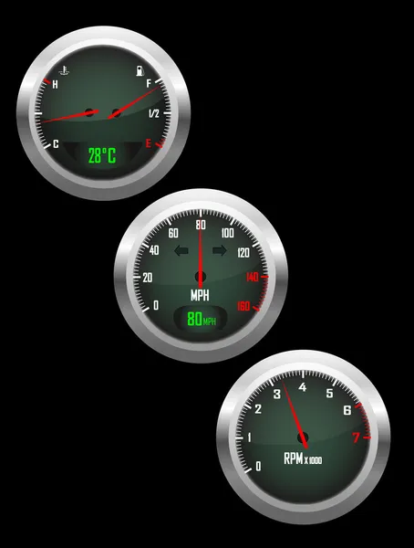 Set of three car dashboard gauges — Stock Vector