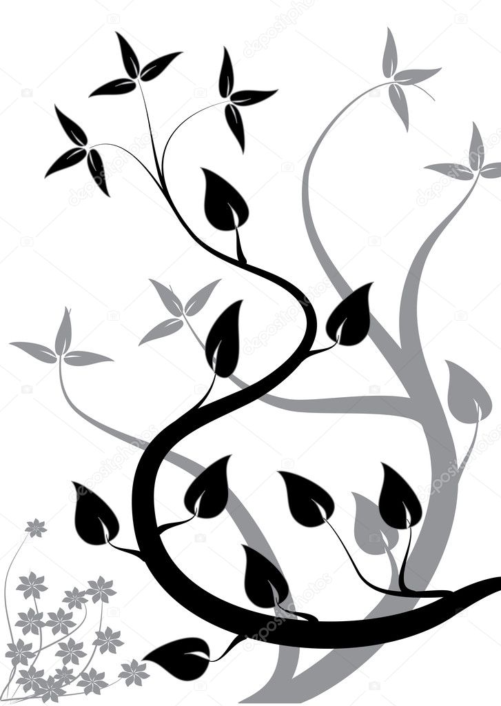 A black and white abstract floral background