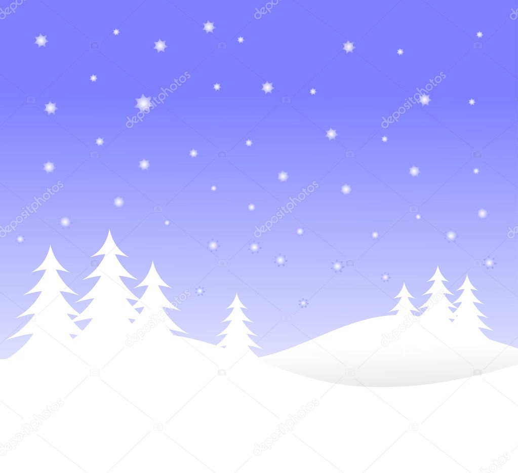 A winter vector background illustration with white trees on snow