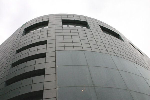 Modern Building in Liverpool with Curved Glass and Steel Front