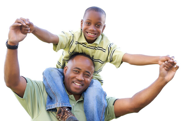 African American Man and Child on White