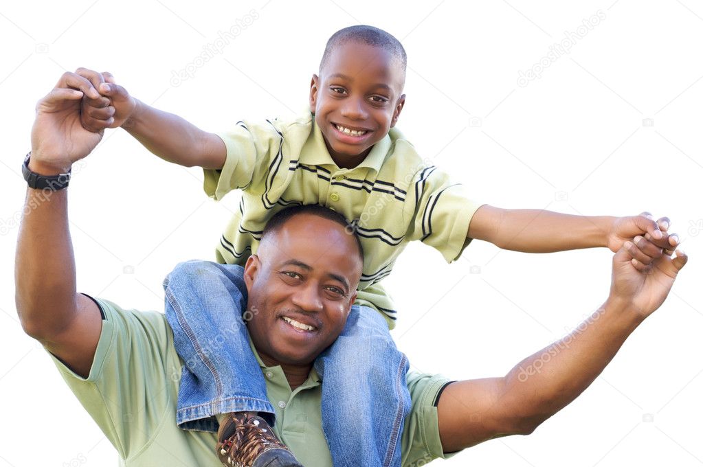 African American Man and Child on White