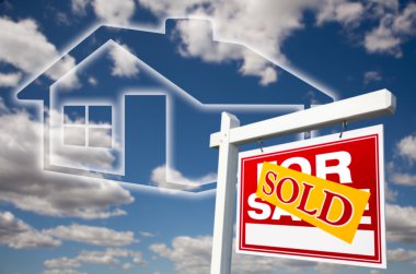 Sold Real Estate Sign Over Clouds, House clipart