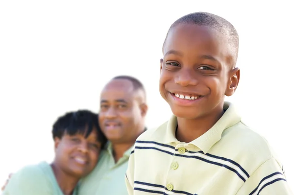 Bonito afro-americano menino e pais — Fotografia de Stock