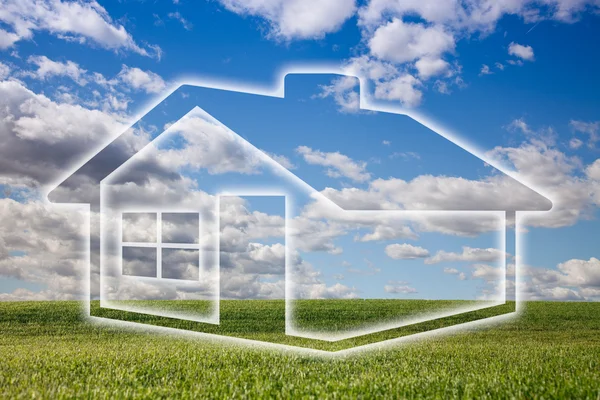Dreamy House Icon Over Empty Grass Field — Stock Photo, Image