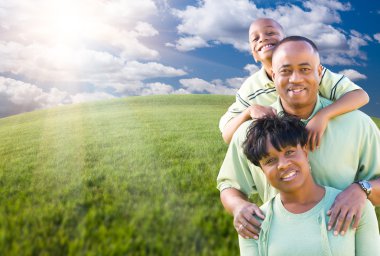 Happy African American Family Over Clouds, Sky clipart