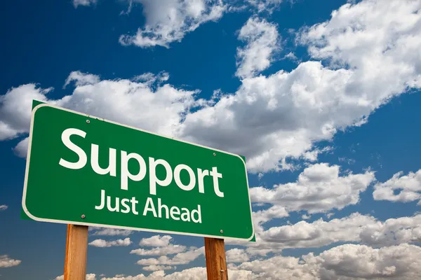 Support, Just Ahead Green Road Sign — Stock Photo, Image