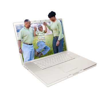 Happy African American Family in Laptop clipart