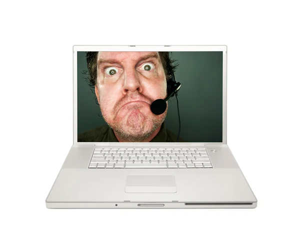 Kızgın müşteri hizmeti adam ekranda — Stok fotoğraf