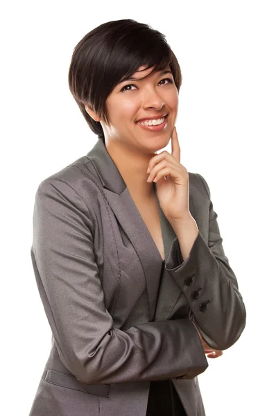 Pretty Multiethnic Young Adult Laughing with Eyes Up and Over Isolated on a — Stock Photo, Image
