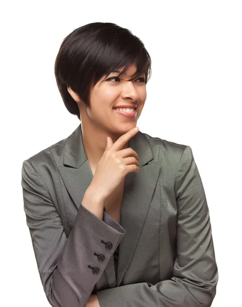 Pretty Smiling Multiethnic Young Adult Woman Looking to the Side Isolated o — Stock Photo, Image