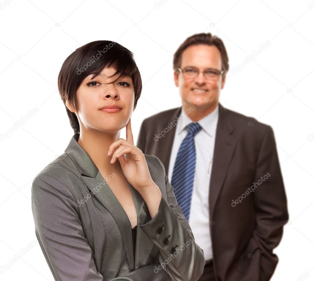 Businesswoman and Businessman Isolated on a White Background.