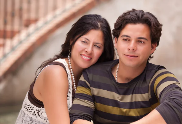 Attractive Hispanic Couple Portrait Enjoying Each Other Outdoors. — Stock Photo, Image