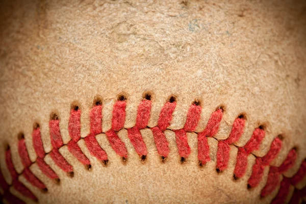 Реферат Макро Деталь изношенного кожаного бейсбола с Виньетт . — стоковое фото