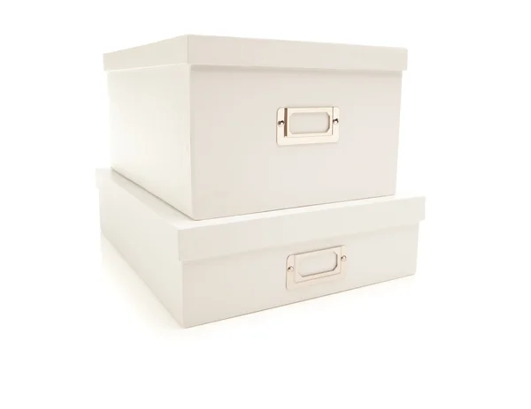 堆叠式白色文件盒装孤立的背景 — 图库照片