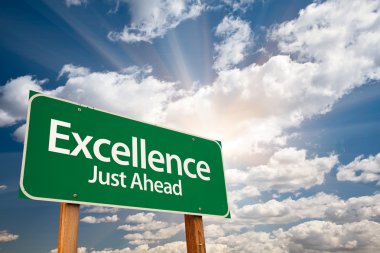 Excellence Green Road Sign Over Clouds clipart