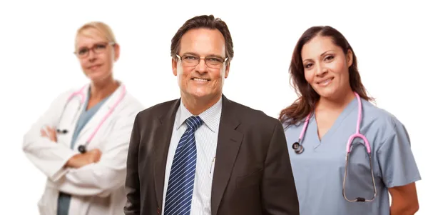 Smiling Businessman with Female Doctor and Nurse — Stock Photo, Image