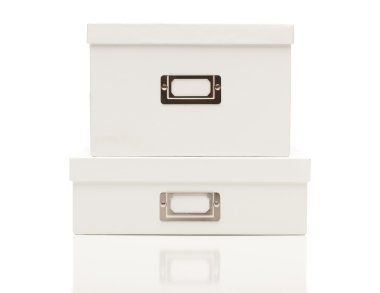 Stacked Blank White File Boxes with Lids on White clipart