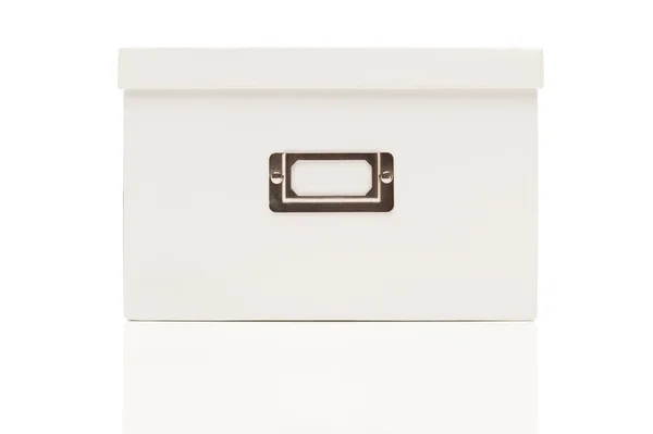 Boş beyaz dosya kutusunun üzerinde beyaz kapaklı — Stok fotoğraf