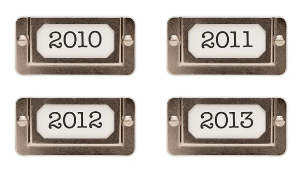 2010, 2011, 2012, 2013 Etiquetas de gaveta de arquivo — Fotografia de Stock
