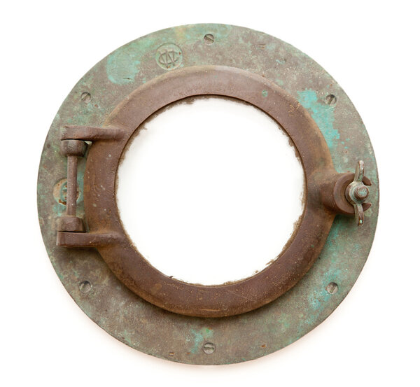 Aged Antique Ship Porthole Isolated with Clipping Path