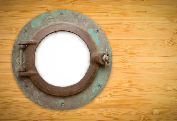 Antique Porthole on Bamboo with Blank Window and Clipping Path — Stock Photo, Image