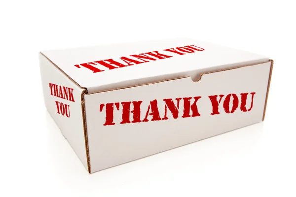 Weiße Schachtel mit seitlich gestempeltem Dankeschön - isoliert — Stockfoto