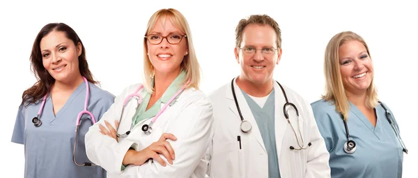 Zestaw uśmiechnięty mężczyzna i kobieta lekarze lub pielęgniarki — Zdjęcie stockowe
