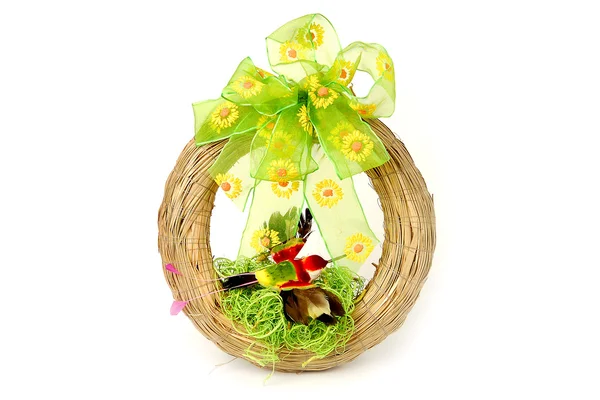 Easter wreath with green ribbon — Stock Photo, Image