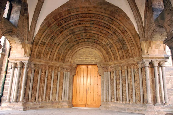 stock image Gothic cathedral portal in Trebic