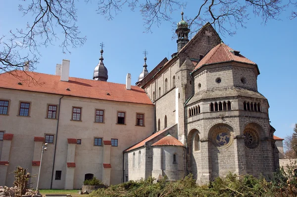 stock image Gothic cathedral outside in Trebic