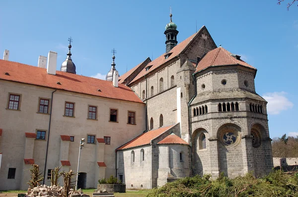 stock image Gothic cathedral outside in Trebic